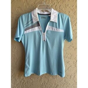 Annika Cutter & Buck Blue White Performance Golf Women’s Small Golf Polo Shirt